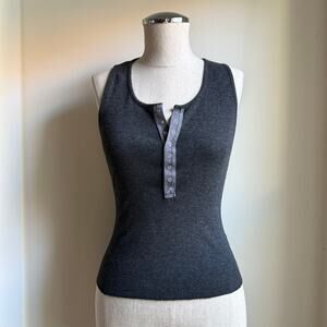 Intimately Free People Ribbed Henley Tank Top Charcoal Gray Sleeveless XS Y2K